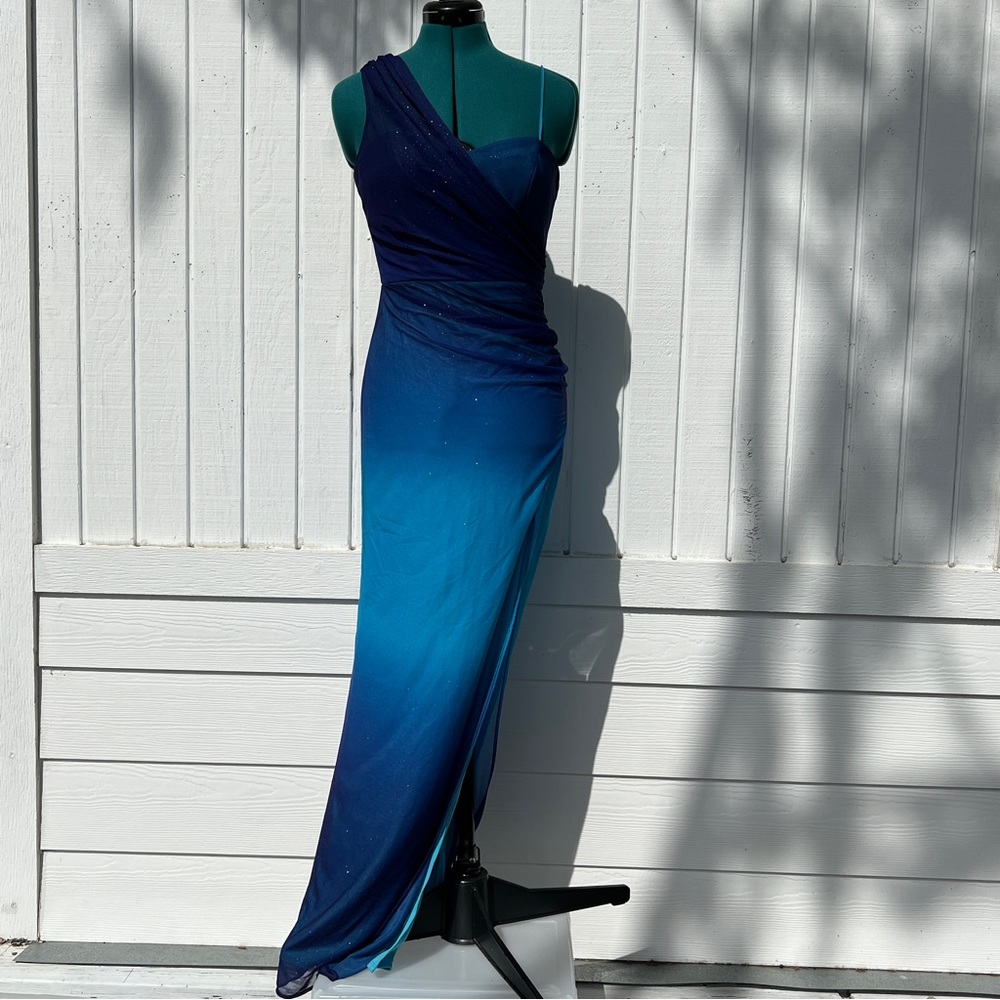 Onyx Nite Blue Ombre One-Shoulder Prom Dress